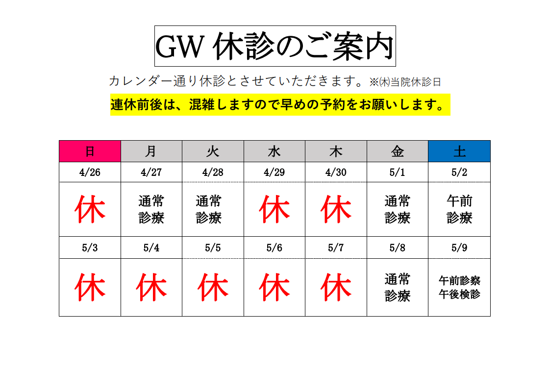 GW診察日について